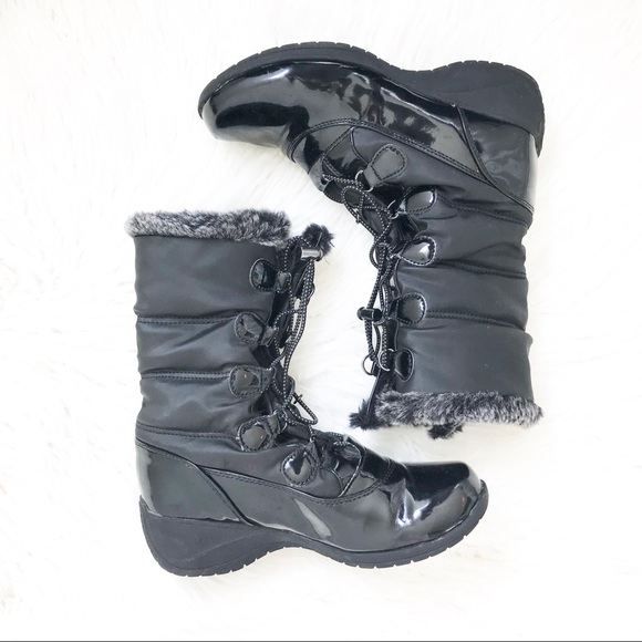 black patent snow boots